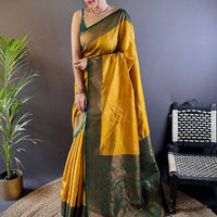 Elegant Yellow Silk Saree With Gold Zari Motifs