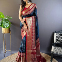 Blue Graceful Bandhej Silk Saree