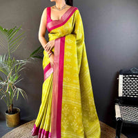 Radiant Yellow Tussar Chex Saree