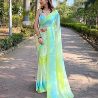 Blue Satin Georgette Saree
