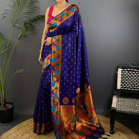 Navy Yeola Paithani Soft Silk Saree