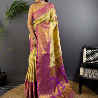 Beige Dharmavaram Gold Birds Print Saree