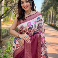 Off White Colour Double Border Chex Weaving Banarasi Soft Silk Saree