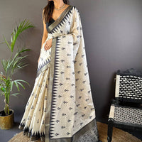 White Ikkat Zigzag Saree