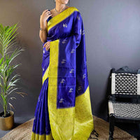 Elegant Purple Silk Saree with Gold Zari Accents