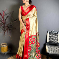 Gold Kalamkari Pallu Dola Saree