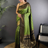 Green Self Chex Soft Silk Saree