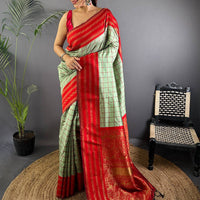 Red Royale Chex Soft Katan Silk Saree
