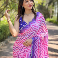 Trendy Leheriya And Striped Print Saree
