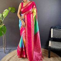 Vibrant Rainbow Ikkat Silk Saree