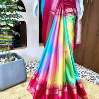 Vibrant Rainbow Ikkat Silk Saree