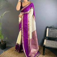 White Gadhwal Pure Soft Silk Saree