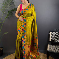 Mustard Yeola Paithani Soft Silk Saree