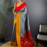 Grey Soft Katan Silk Banarasi Saree