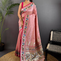 Baby Pink Soft Silk Paithani Meenakari Saree