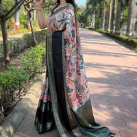 Green Colour Double Border Chex Weaving Banarasi Soft Silk Saree