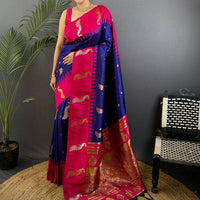 Purple Gold Zari Peacock Butta Soft Silk Saree