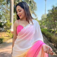 Pink Satin Georgette Saree