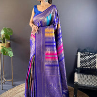 Regal Purple Stripes Banarasi Silk Saree