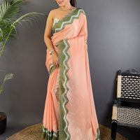 Peach Soft Chinnon Swarovski Work Saree
