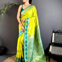 Lime Green Soft Silk Kanjivaram Saree