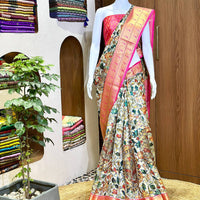 Kalamkari Silk Saree With Pink-Gold Border
