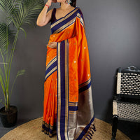 Orange Soft Silk Floral Butta Saree