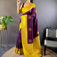 Wine Elegance With Golden Motifs Saree