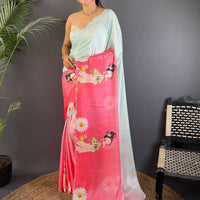 Radiant Barbie Digital Print Chinnon Saree