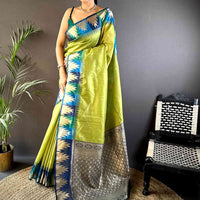 Green Banarasi Raw Silk Ikkat Saree