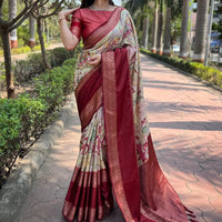 Pista Colour Double Border Chex Weaving Banarasi Soft Silk Saree