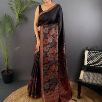 Brown Ghicha Tussar Silk Floral Saree