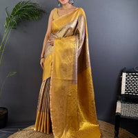 Blush Pink Golden Threadwork Dharmavaram Saree