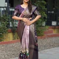 Pure Viscose Dola Silk Saree With Zari Weaving Pallu In Light Purple Colour - Luxe
