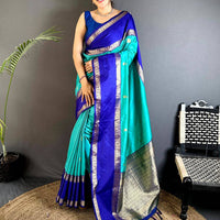 Sea Green Gadhwal Pure Soft Silk Saree