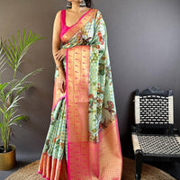 Mint Green Paithani Kora Silk Saree