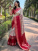 Chiku Colour Double Border Chex Weaving Banarasi Soft Silk Saree