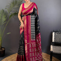 Radiant Black Soft Silk Ikkat Saree