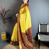 Yellow Pearl Ikkat Dola Silk Saree