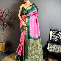Pink Bandhej Printed Dola Silk Saree