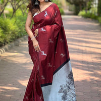 Maroon Soft Silk Saree With Postar Weaving Zari Pallu