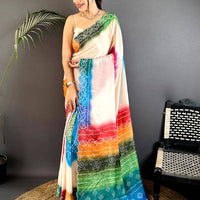 Stylish Chiffon Bandhej Swarovski Saree