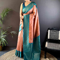Peach Soft Katan Silk Saree