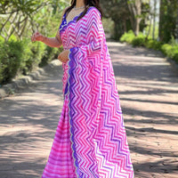 Trendy Leheriya And Striped Print Saree