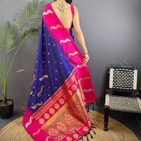 Purple Gold Zari Peacock Butta Soft Silk Saree