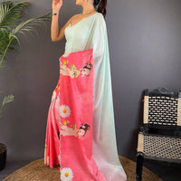 Radiant Barbie Digital Print Chinnon Saree