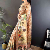 Peach Tussar Pashmina Kalamkari Saree