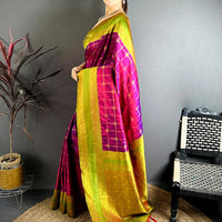 Magenta Check Weave Gadwal Saree