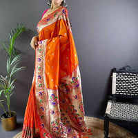 Orange Colour Yevla Paithani Soft Silk Saree