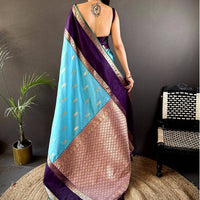 Ethereal Sky Gadhwal Soft Silk Saree